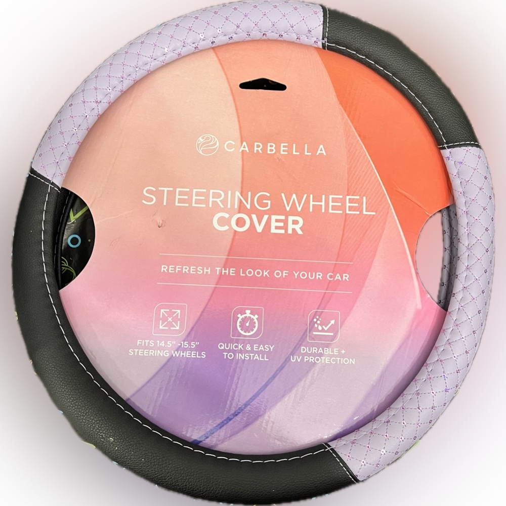 NWT sparkly lavender and black steering wheel cover